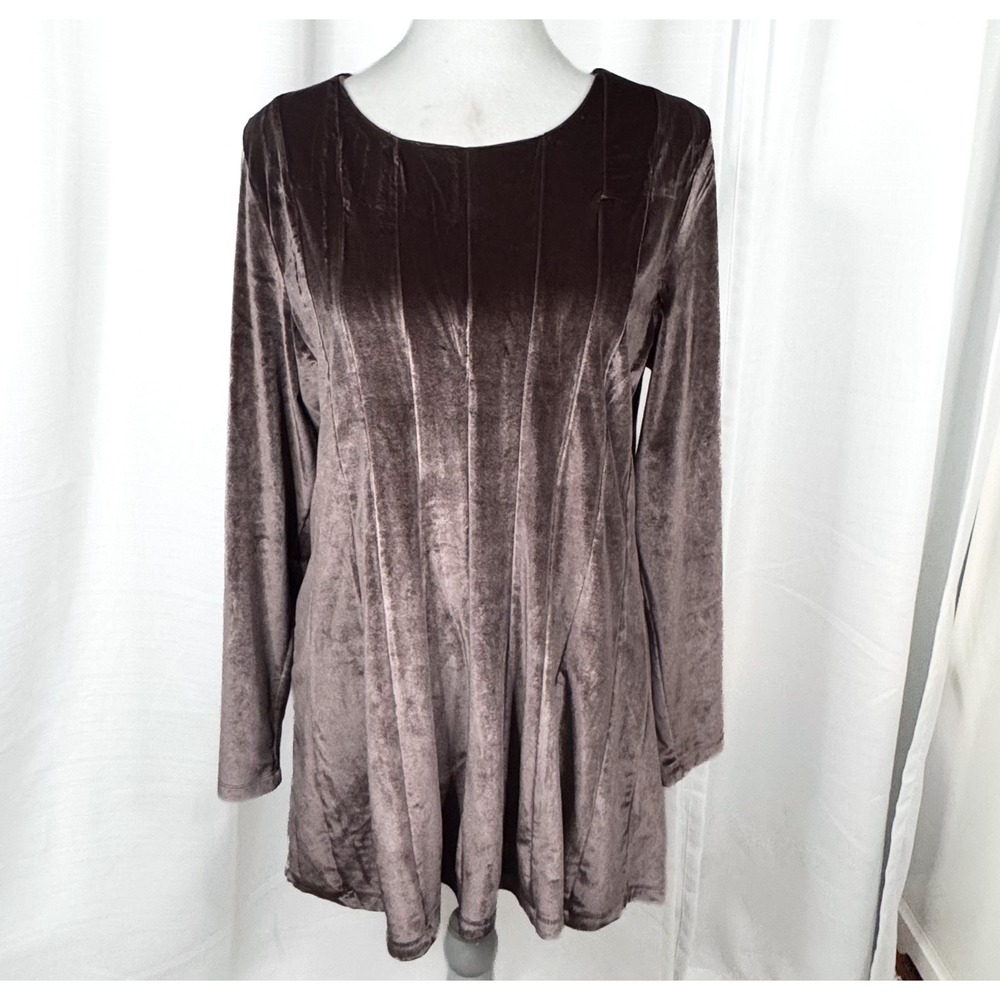 Soft Surroundings Velvet Tunic Top Women's M Mocha Brown Seamed Swing Lined Boho